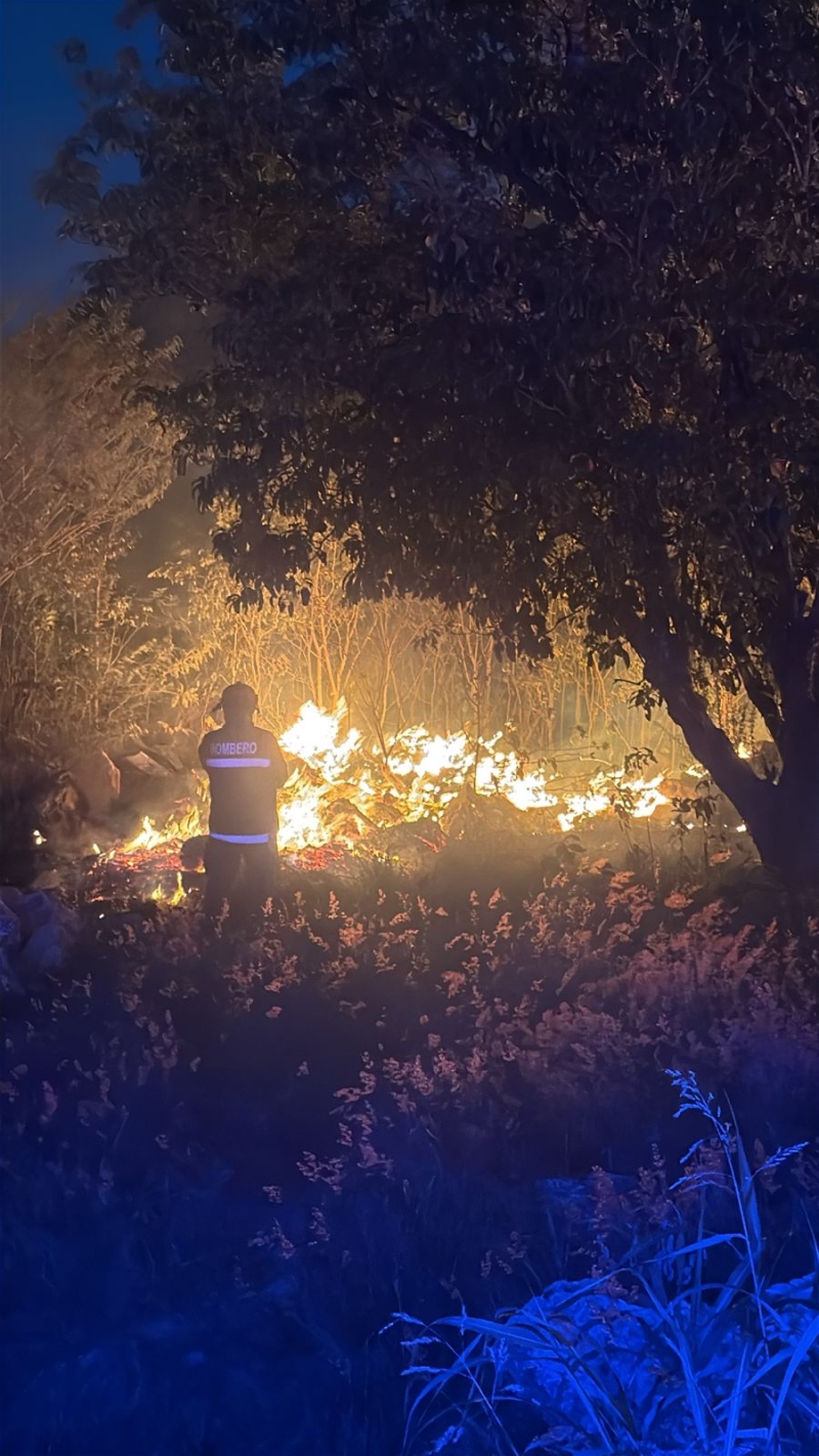 Sofocan incendio de maleza en encierro de camiones
